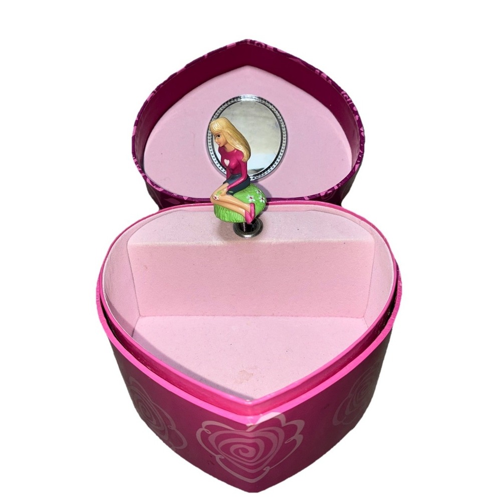 Vintage Barbie Spinning Wind-up Music Box Pink Heart Feelin Groovy Mattel *flaw‎